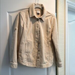 CAbi Cream Utility Jacket with Pointed Collar and Cropped Length